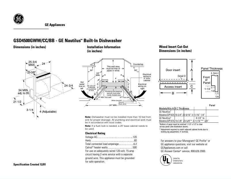 Page 1 de la notice Fiche technique GE GSD4500GCC