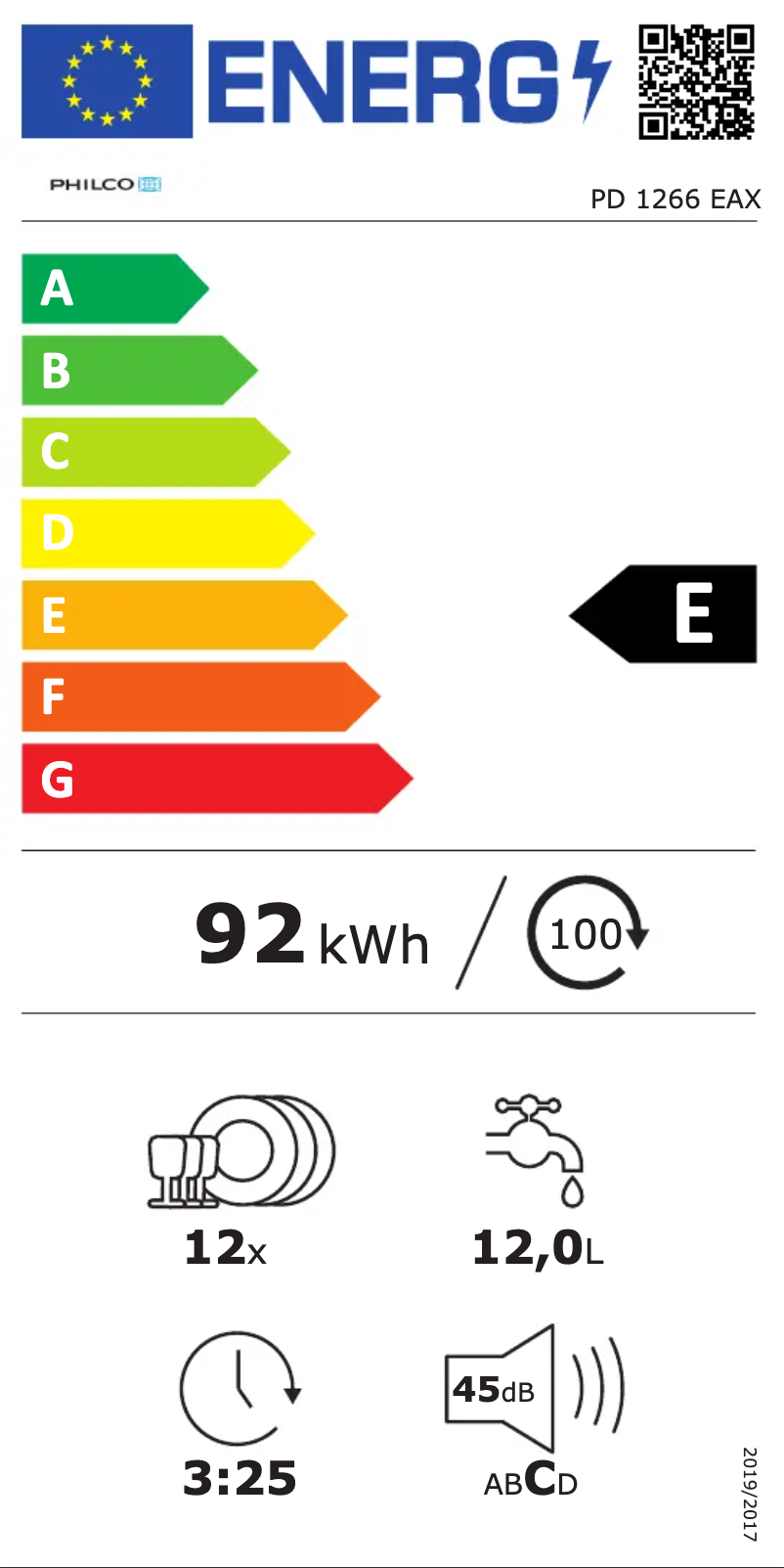 Page n°1 - Label énergétique Philco PD 1266 EAX