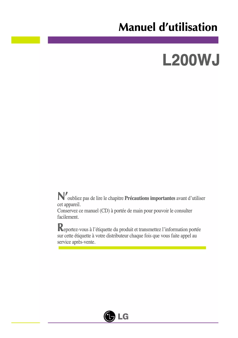 Page 1 de la notice Manuel utilisateur LG L200WJ-BF