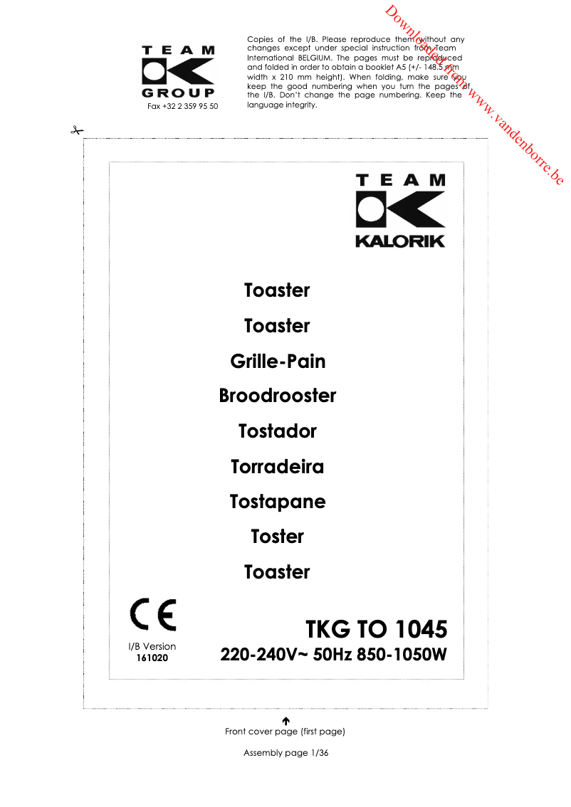 Page 1 de la notice Manuel utilisateur Kalorik TKG TO 1045 RWD