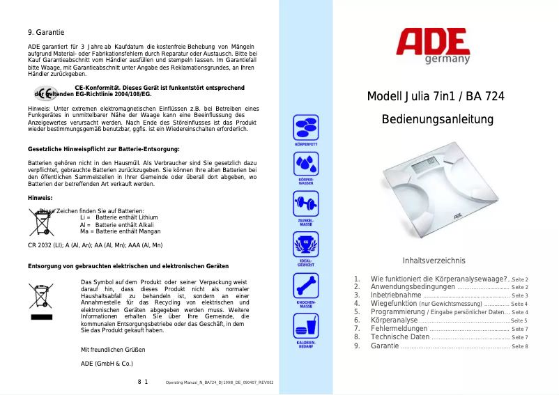Page n°1 - Manuel utilisateur ADE Julia BA 724