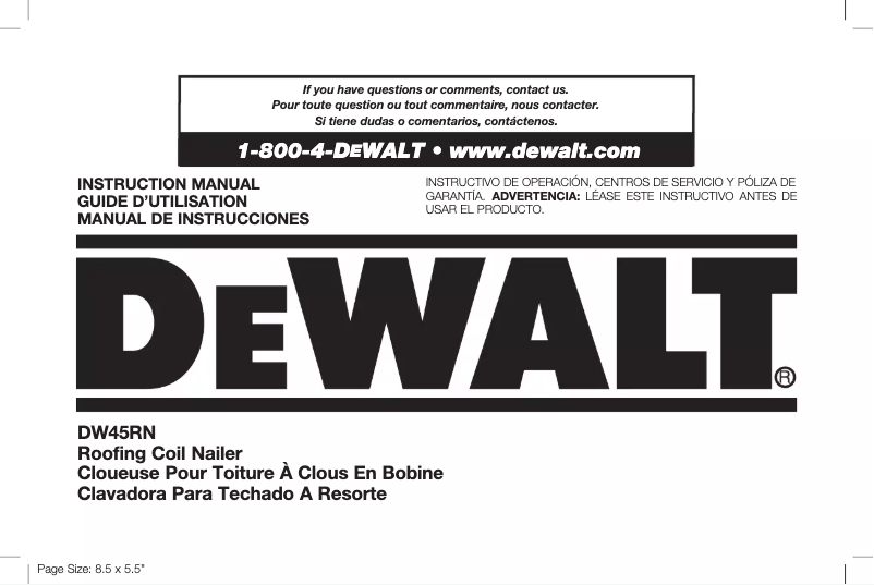 Page n°1 - Manuel utilisateur DeWalt DW45RN