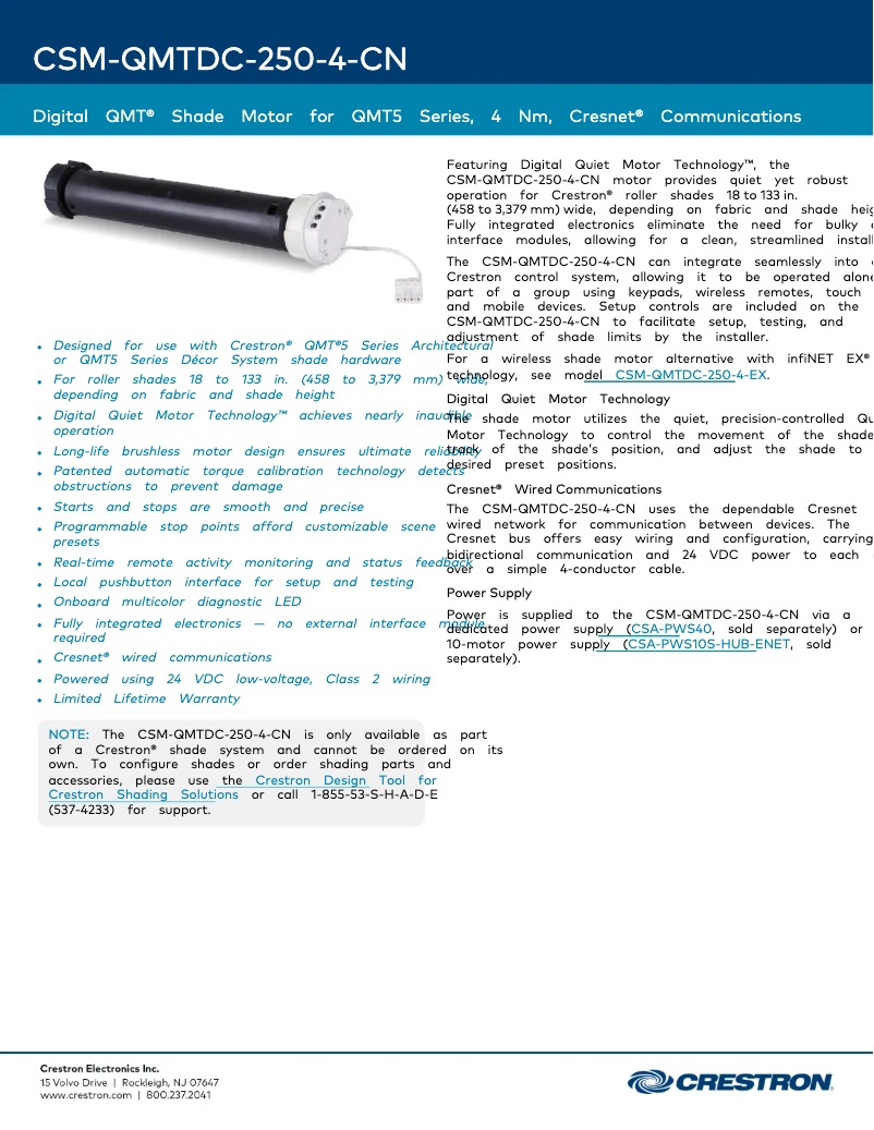 Page n°1 - Fiche technique Crestron CSM-QMTDC-250-4-CN