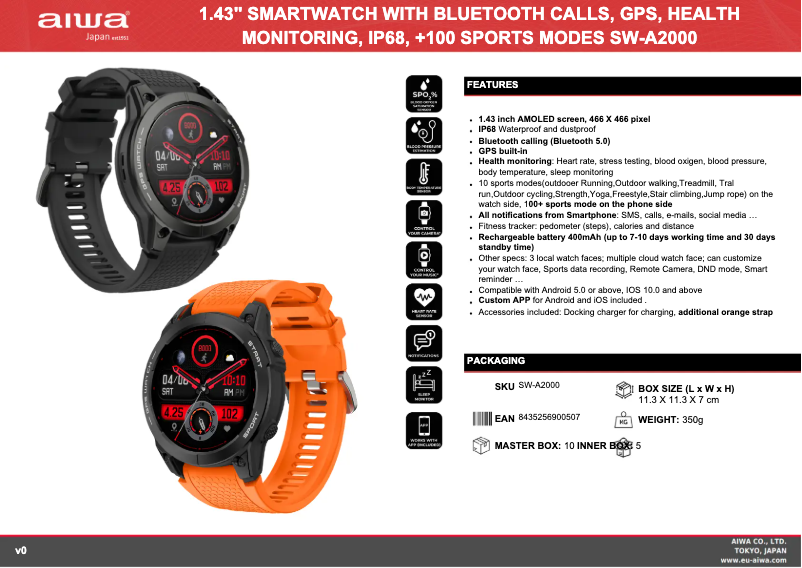 Página 1 del manual Ficha técnica Aiwa A2000