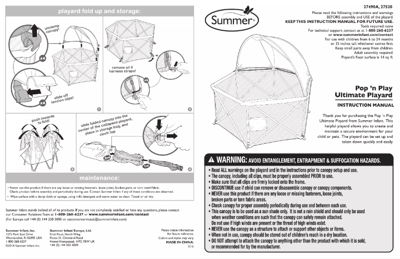 Page 1 de la notice Manuel utilisateur Summer Infant Pop 'n Play 27520