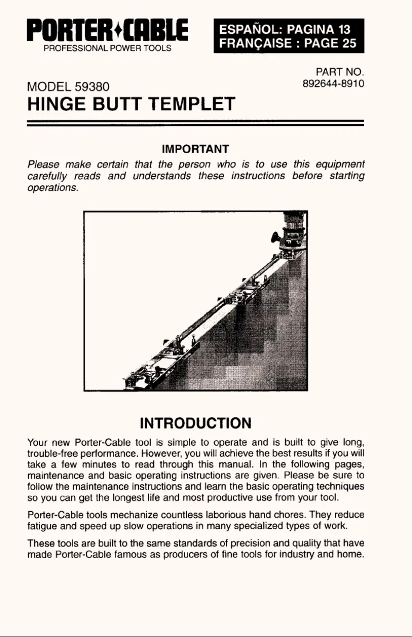 Page 1 de la notice Manuel utilisateur Porter-Cable 59380