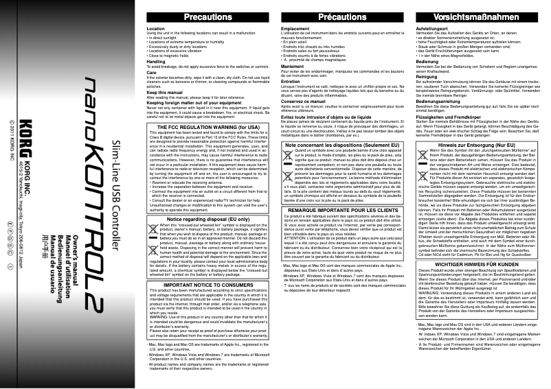 Page 1 de la notice Manuel utilisateur Korg nanoKONTROL2