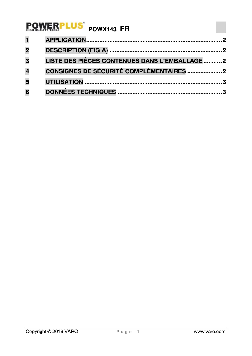 Image de la première page du manuel de l'appareil POWX143