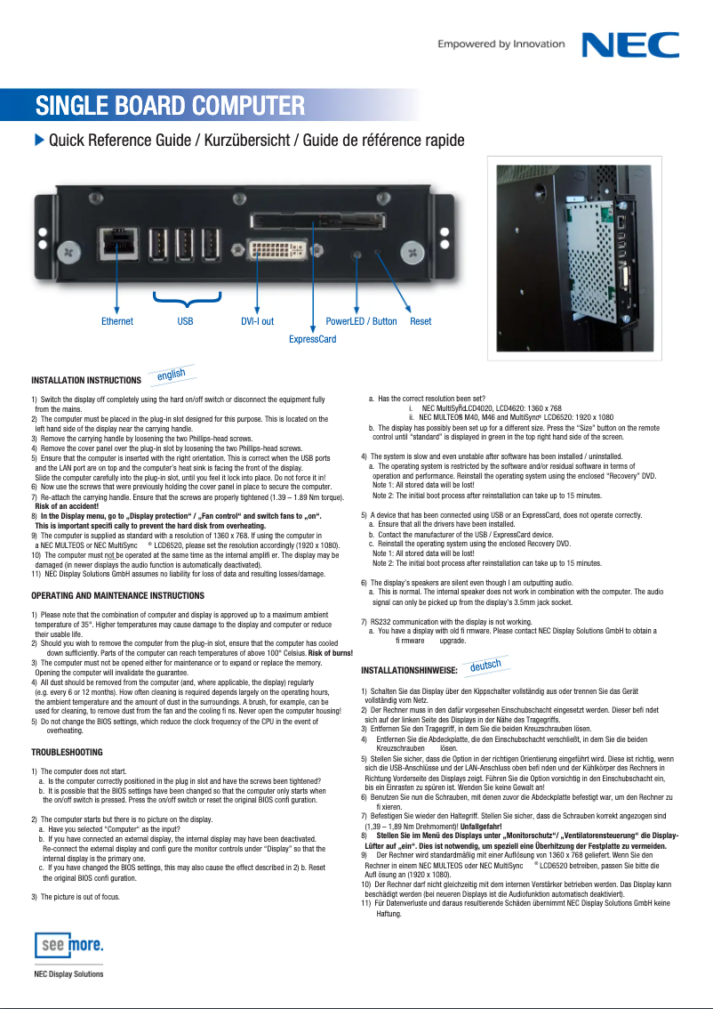 Página 1 del manual Manual de usuario NEC 100012720