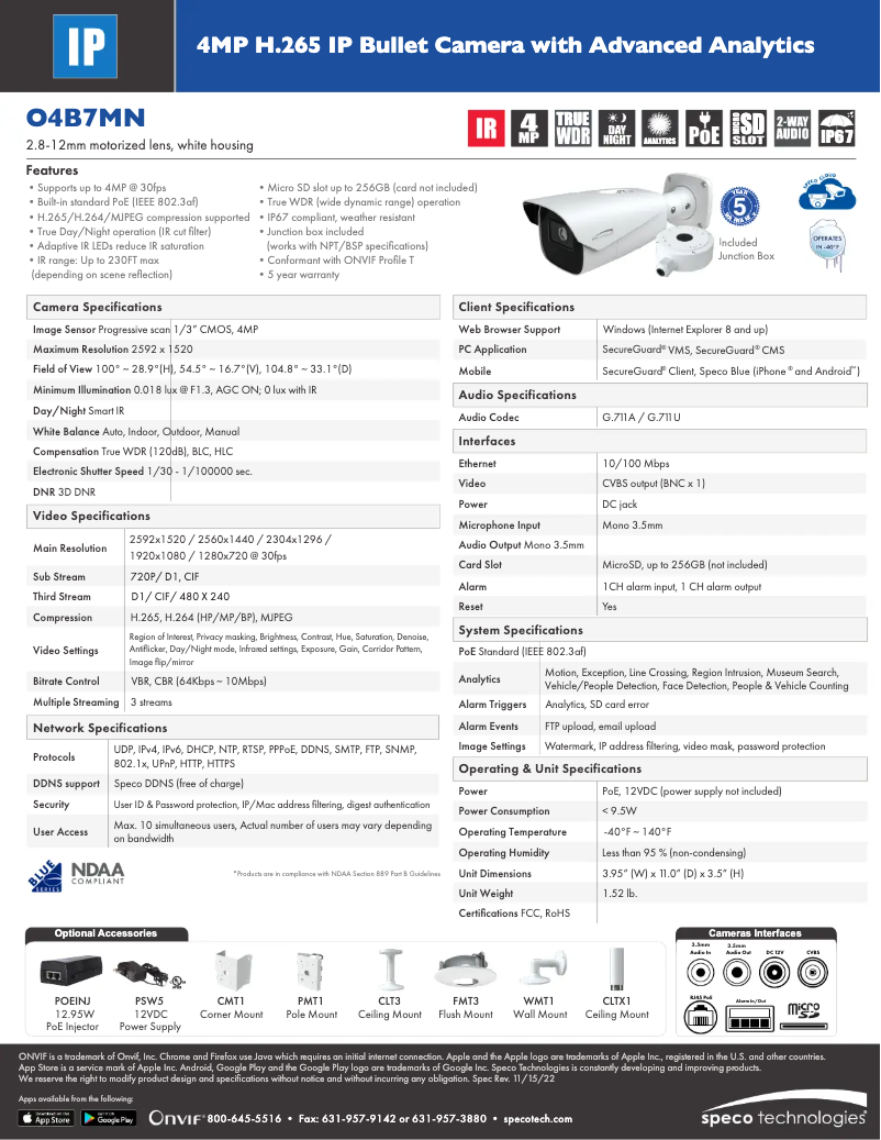 Page n°1 - Fiche technique Speco Technologies O4B7MN