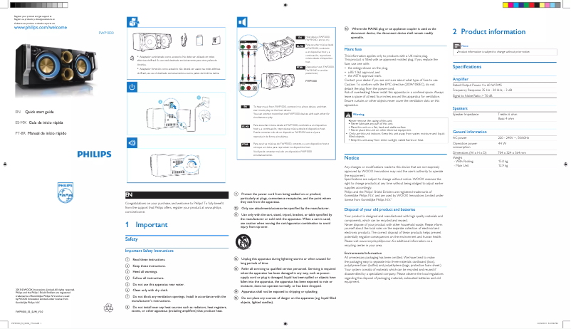 Page n°1 - Guide de démarrage rapide Philips FWP1000