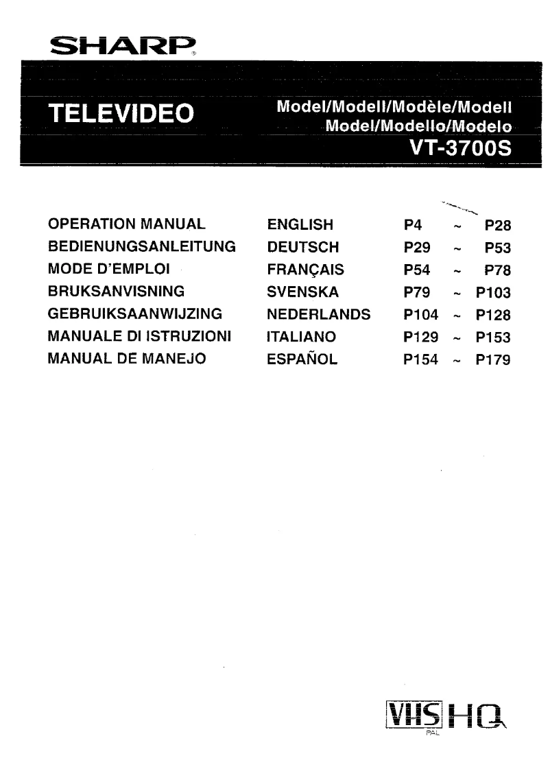 Page n°1 - Manuel utilisateur Sharp VT-3700S