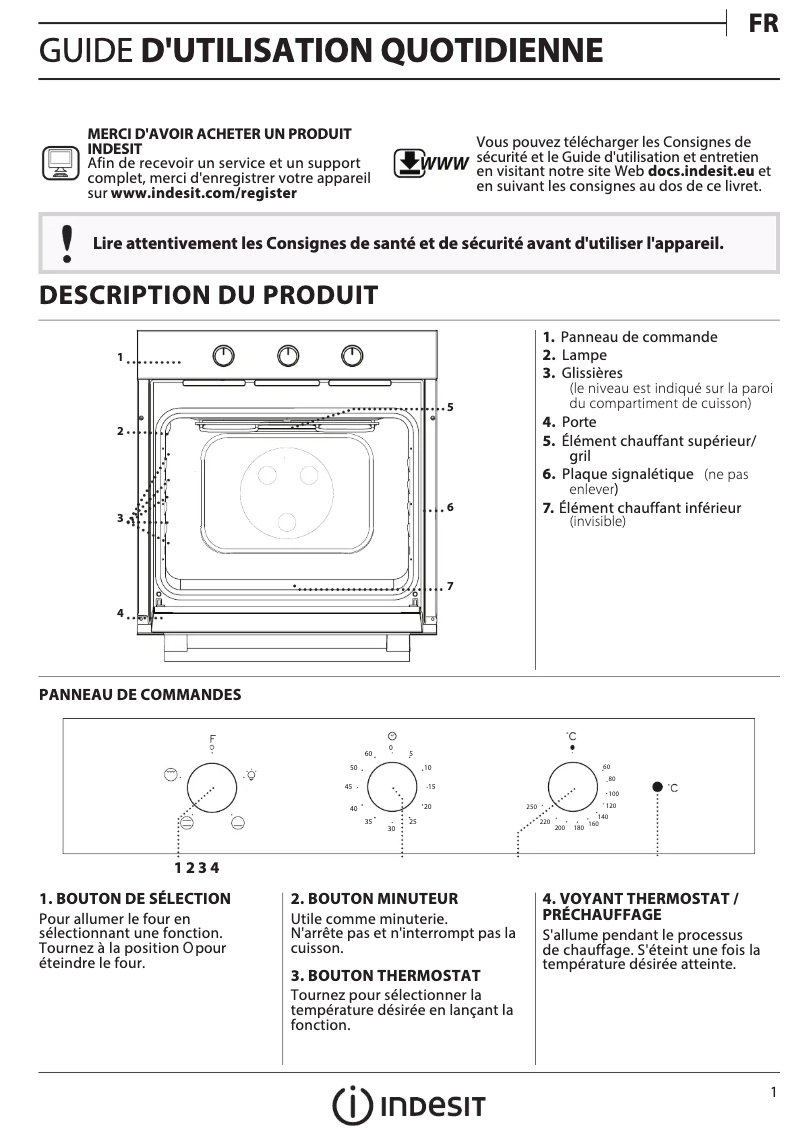 Page 1 de la notice Guide d'installation Indesit IFW 6230 IX