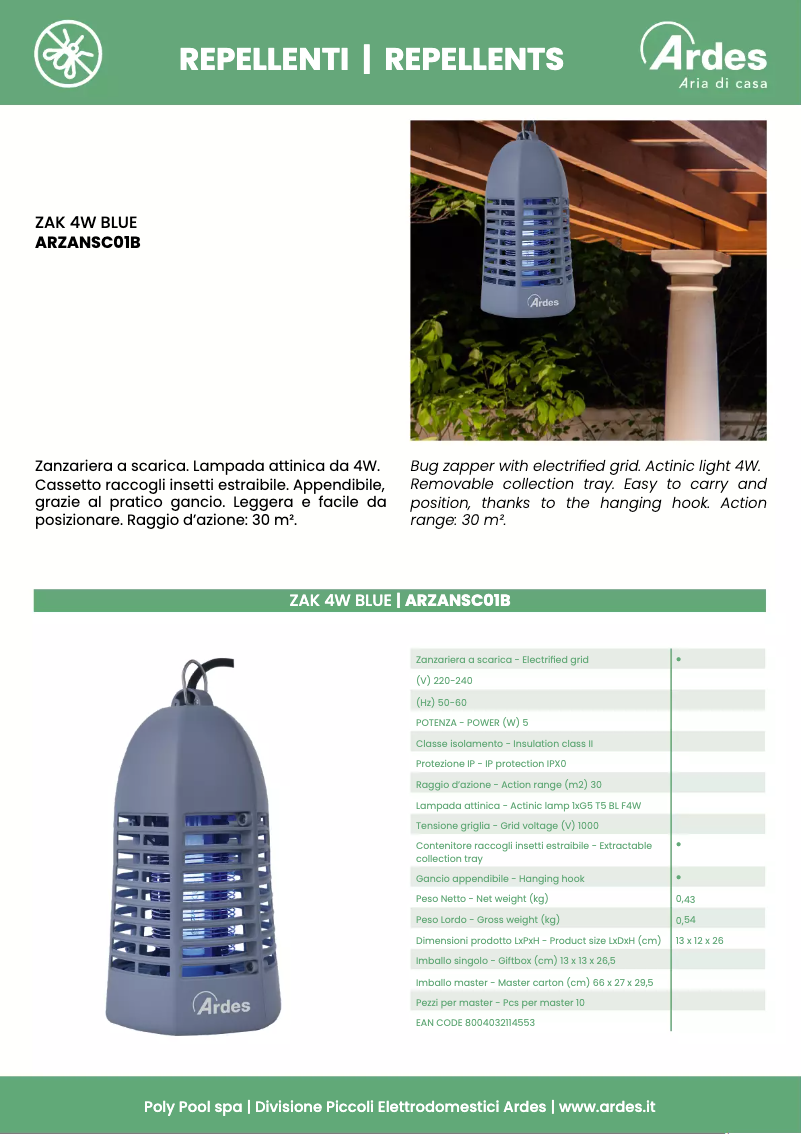 Page n°1 - Fiche technique Ardes ARZANSC01B