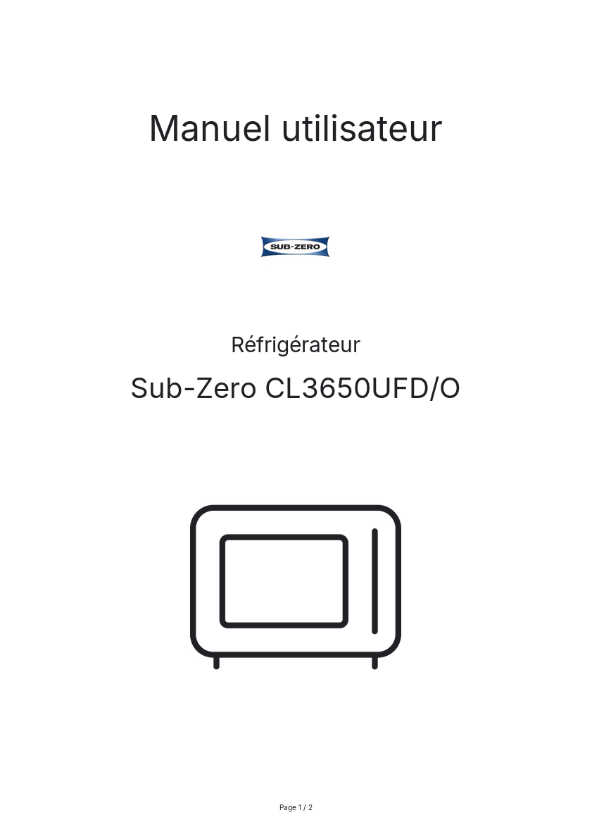 Page n°1 - Manuel utilisateur Sub-Zero CL3650UFD/O