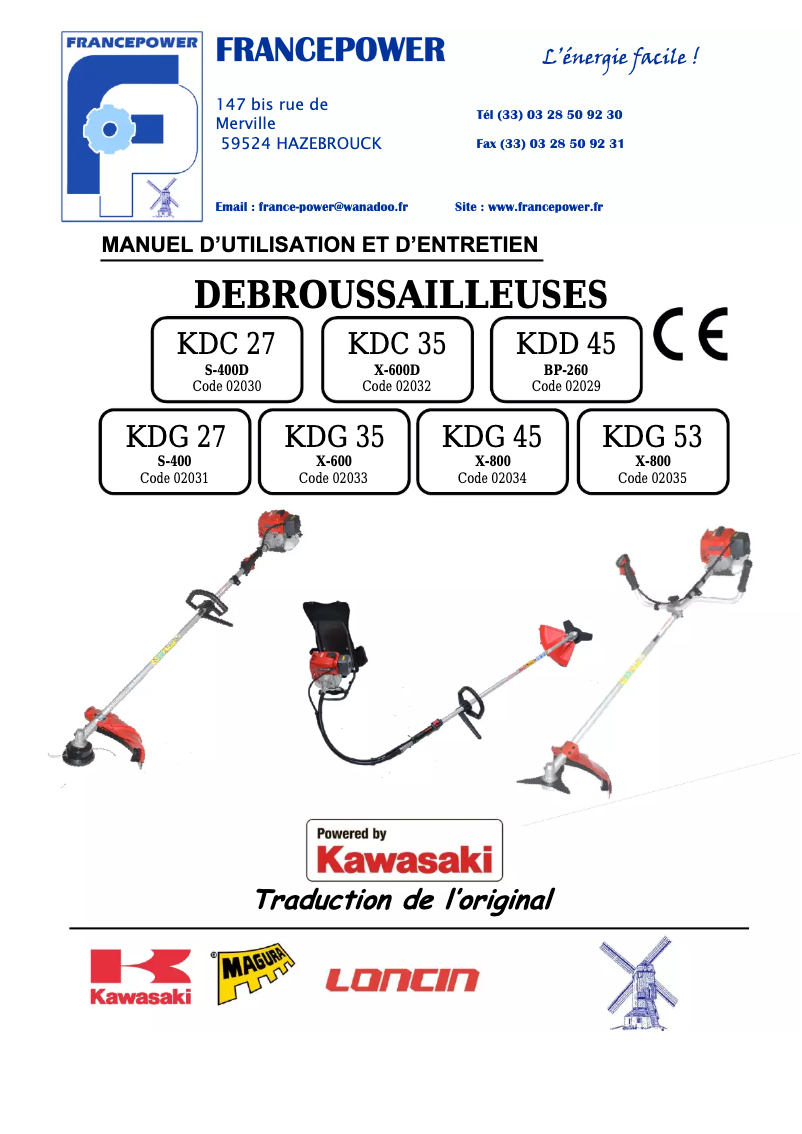 Page 1 de la notice Manuel utilisateur Francepower KDG 27