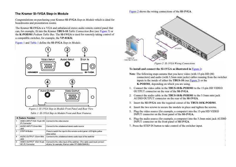 Page n°1 - Manuel utilisateur Kramer SI-1VGA