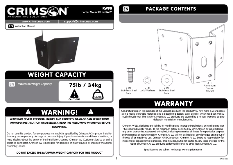 Page 1 de la notice Manuel utilisateur Crimson RW90