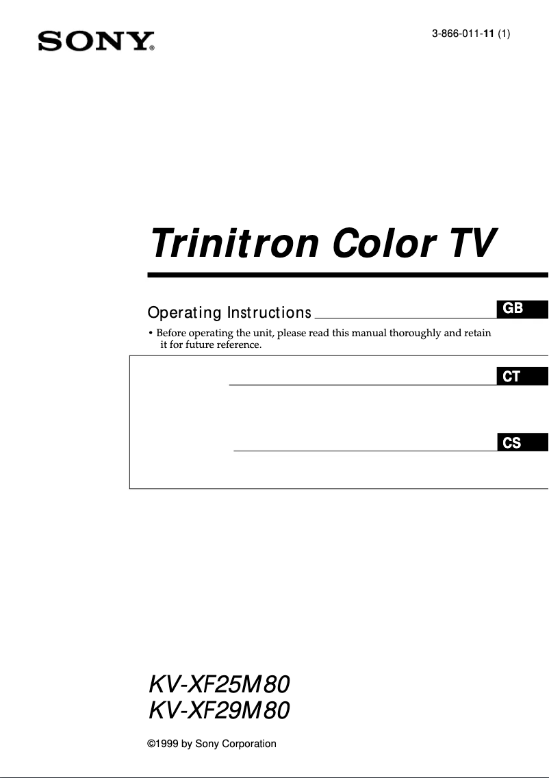 Page 1 de la notice Manuel utilisateur Sony KV-XF29M80