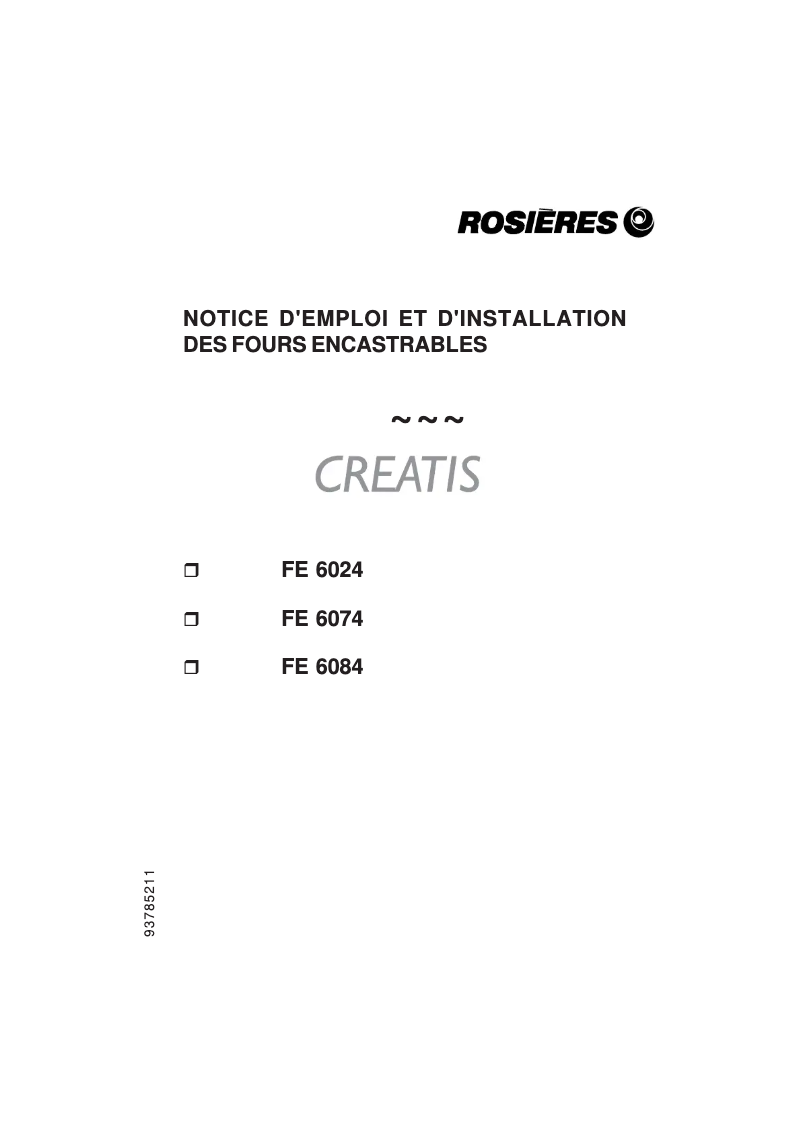 Page 1 de la notice Manuel utilisateur Rosieres FE 6084 RB