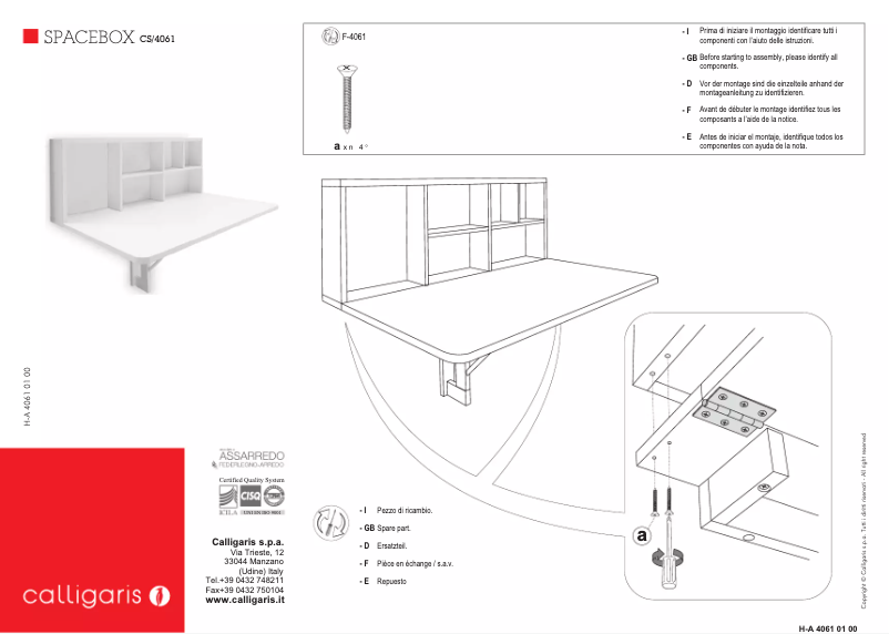Page n°1 - Manuel utilisateur Calligaris .com Spacebox CS/4061