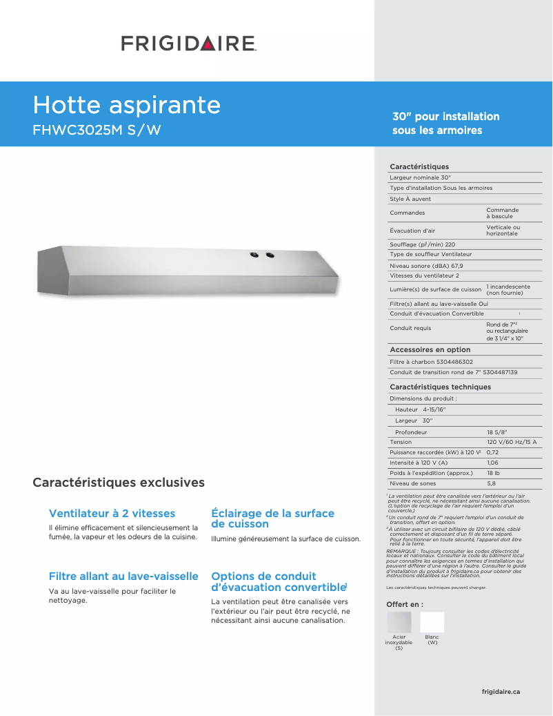 Image de la première page du manuel de l'appareil FHWC3025MB