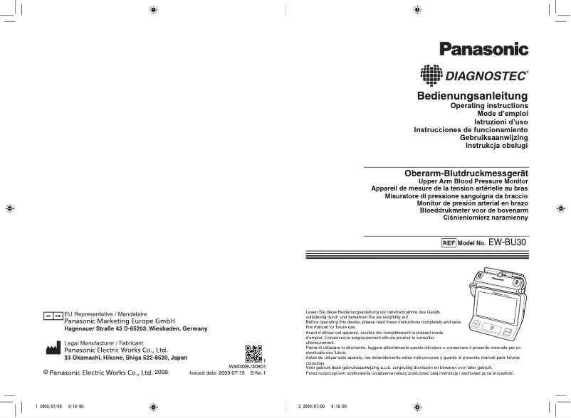 Page 1 de la notice Manuel utilisateur Panasonic Diagnostec EW-BU30