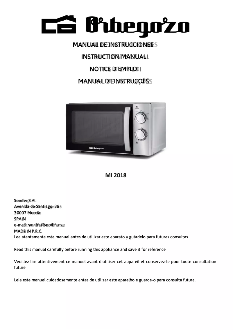 Page 1 de la notice Manuel utilisateur Orbegozo MI 2018