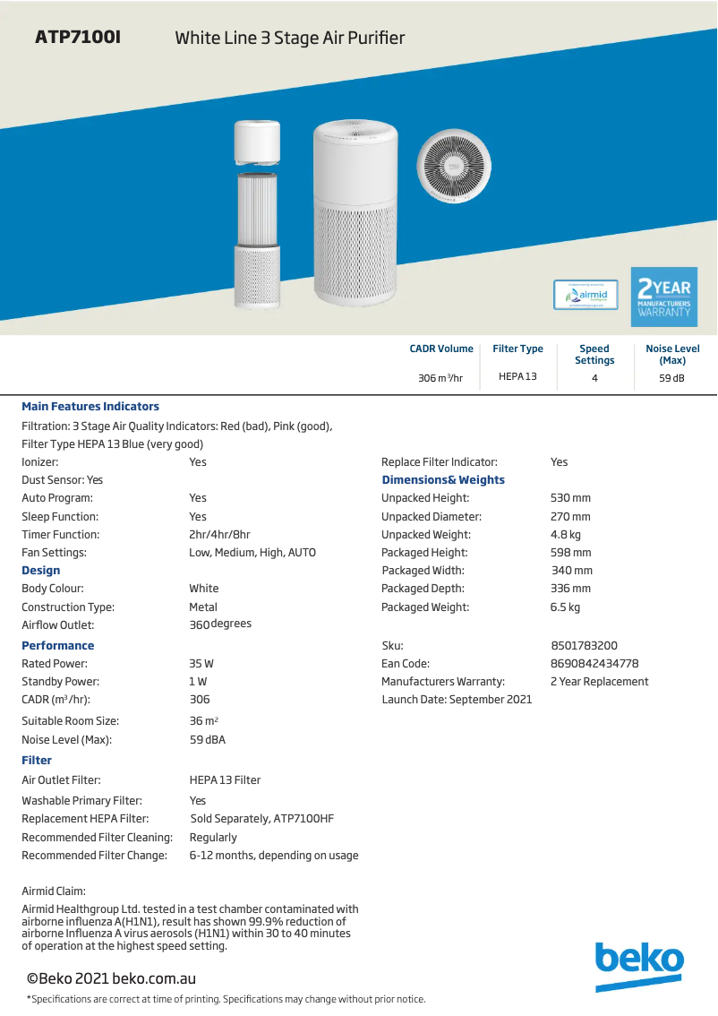 Image de la première page du manuel de l'appareil ATP7100I