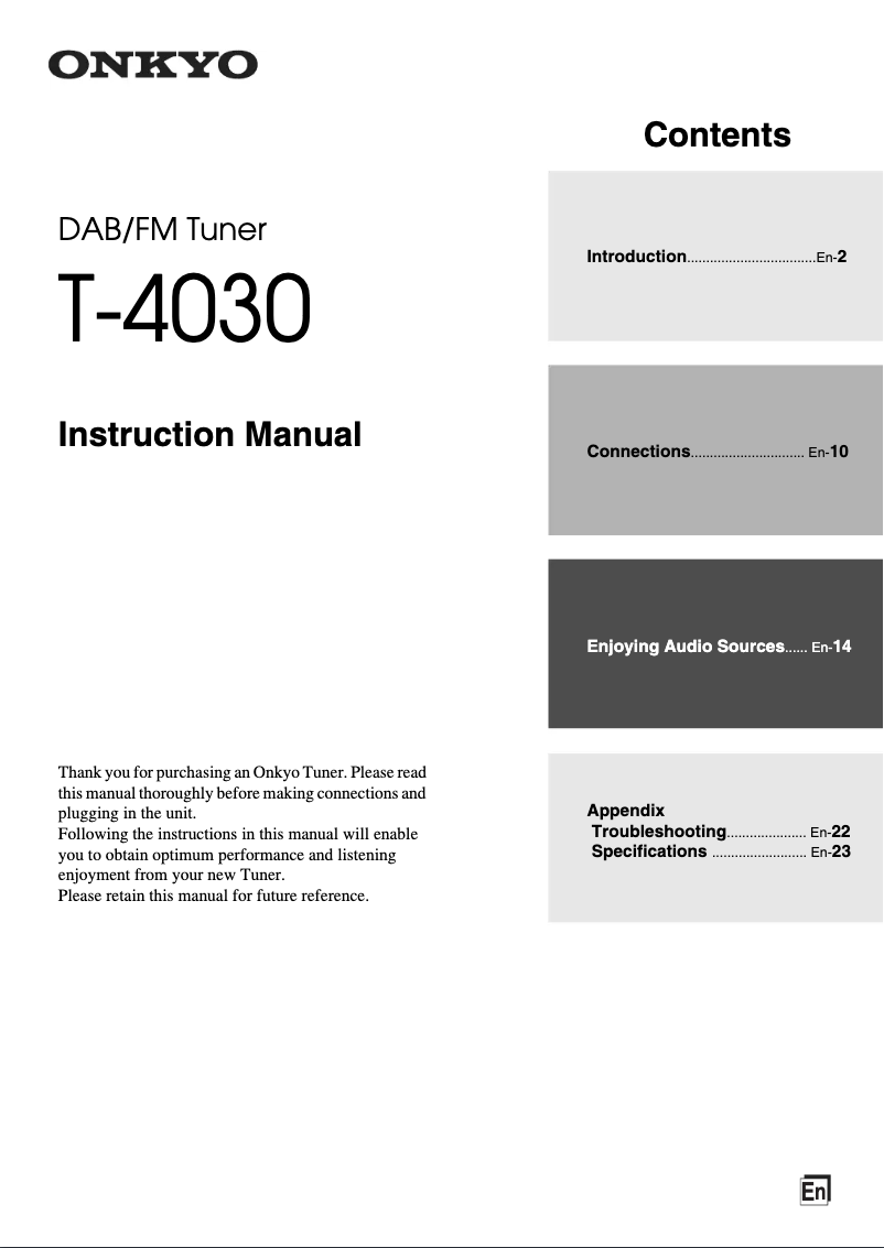 Page 1 de la notice Manuel utilisateur Onkyo T-4030