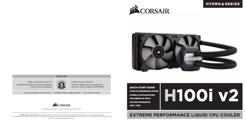 Page 1 de la notice Manuel utilisateur Corsair Hydro Series H100i v2