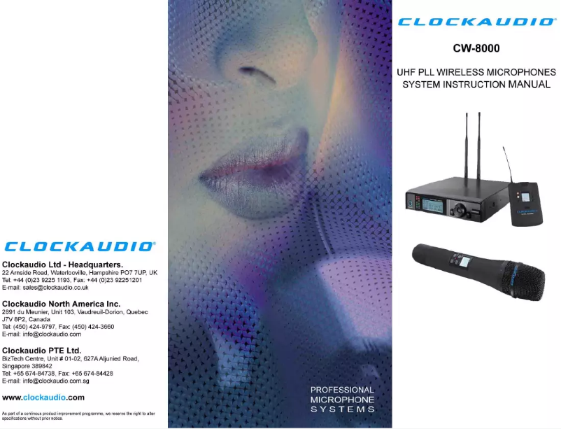 Page 1 de la notice Manuel utilisateur Clockaudio CW 8000