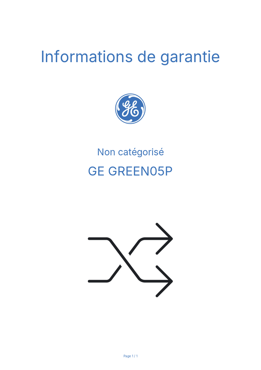 Page n°1 - Informations de garantie GE GREEN05P
