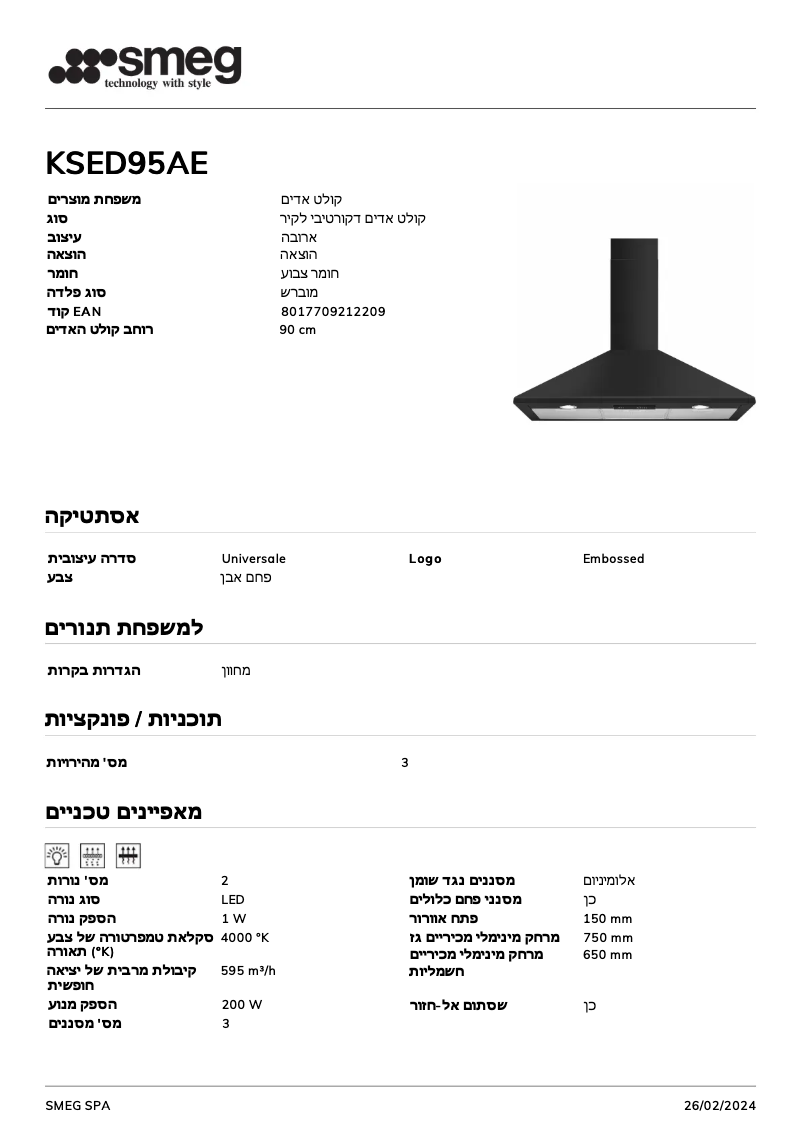 Page n°1 - Fiche technique Smeg KSED95AE