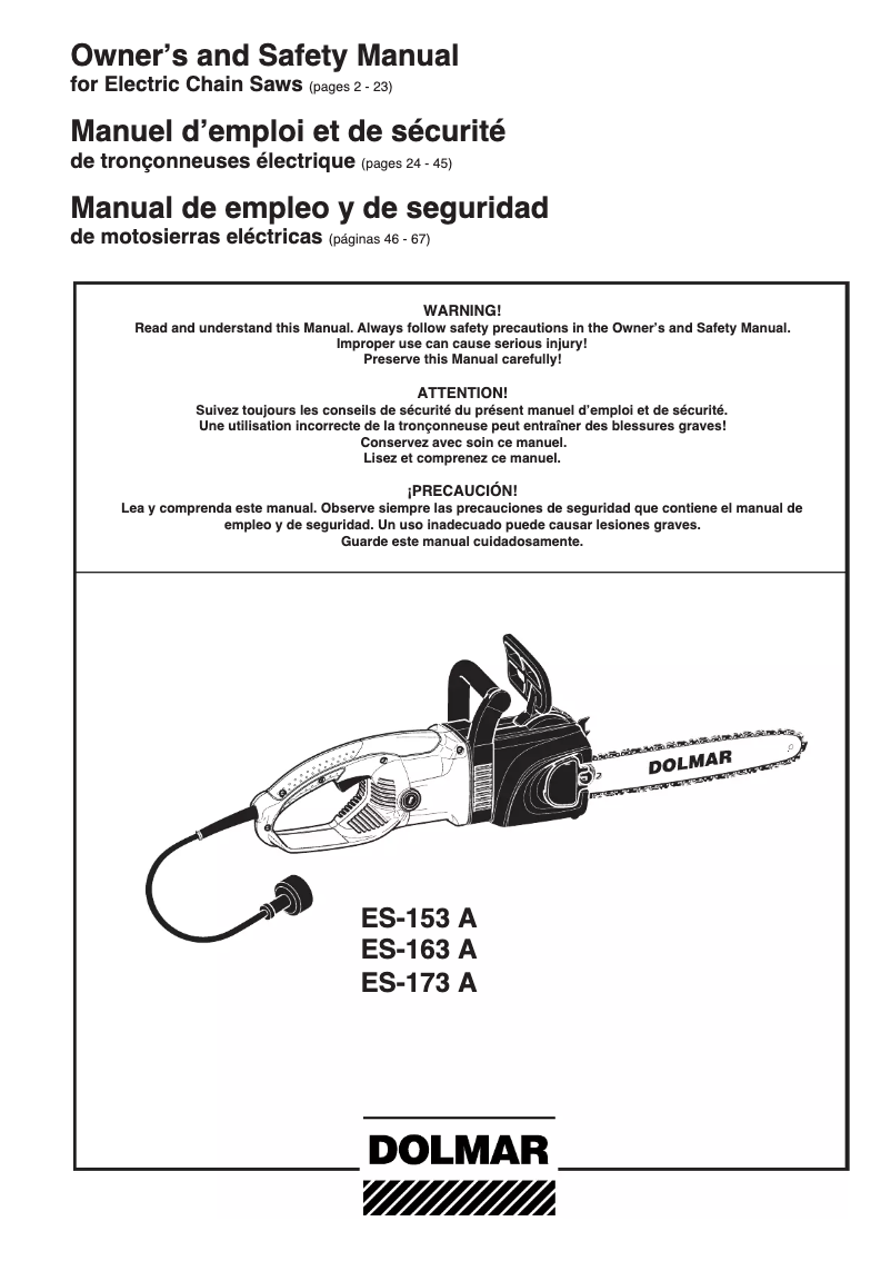 Page n°1 - Manuel utilisateur Dolmar ES-173A