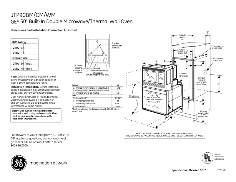 Page n°1 - Fiche technique GE JTP90WMWW
