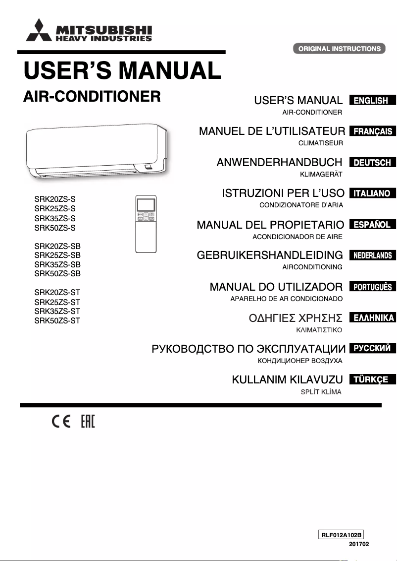 Page 1 de la notice Manuel utilisateur Mitsubishi SRK50ZS-SB