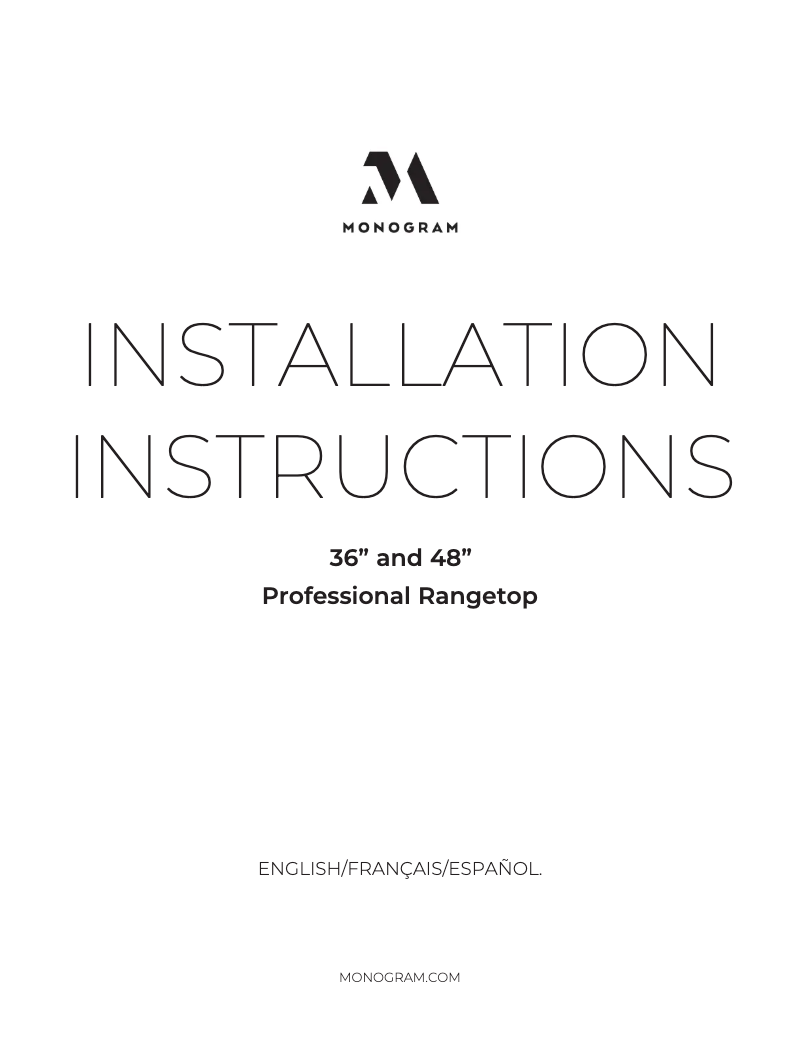 Page 1 de la notice Guide d'installation Monogram ZGU364NDTSS
