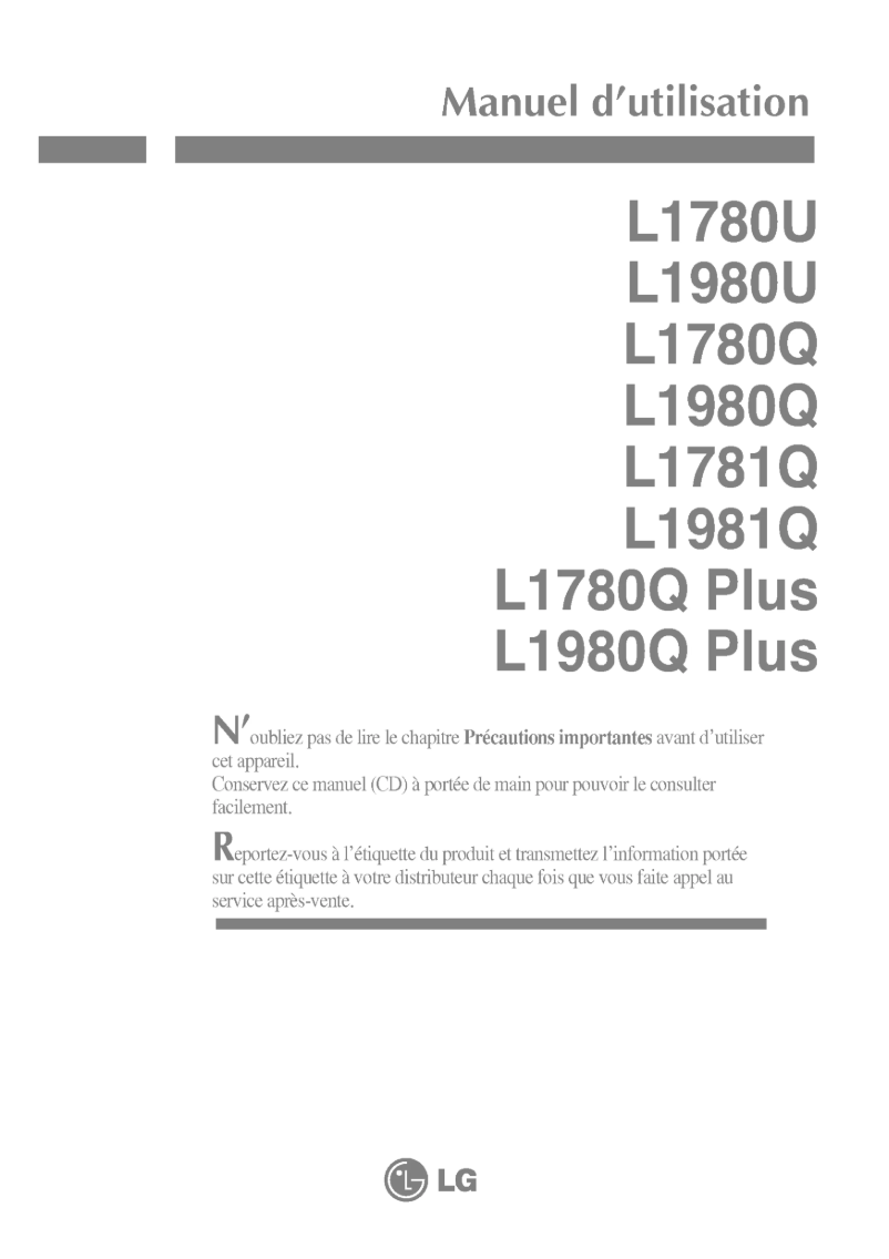 Page 1 de la notice Manuel utilisateur LG L1780Q