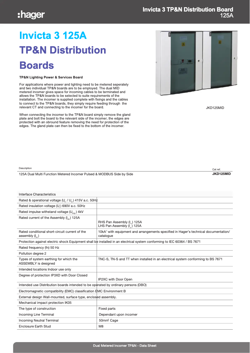 Page 1 de la notice Fiche technique Hager JKD125MID