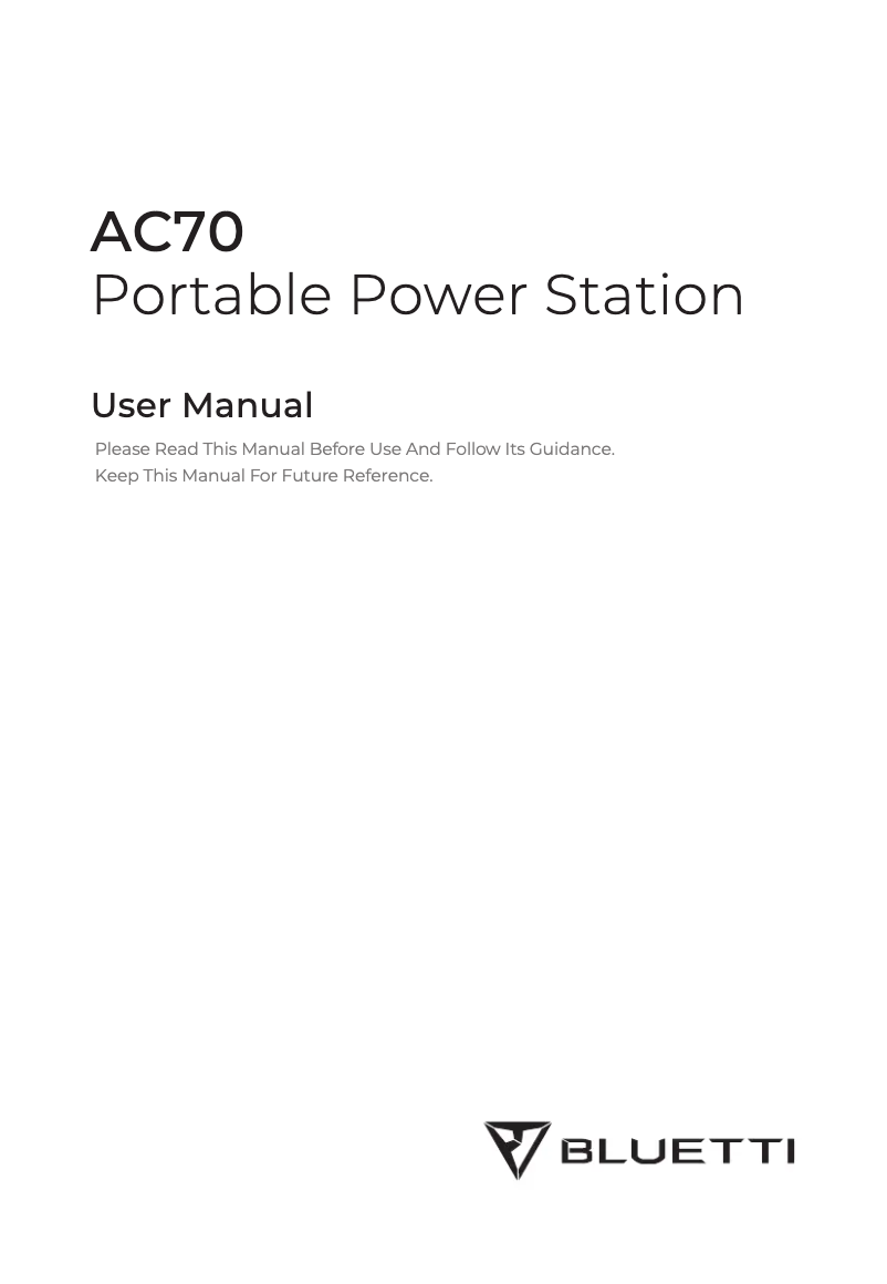 Image de la première page du manuel de l'appareil AC70