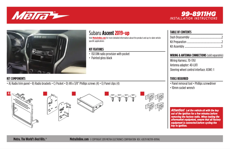 Page n°1 - Manuel utilisateur Metra 99-8911HG