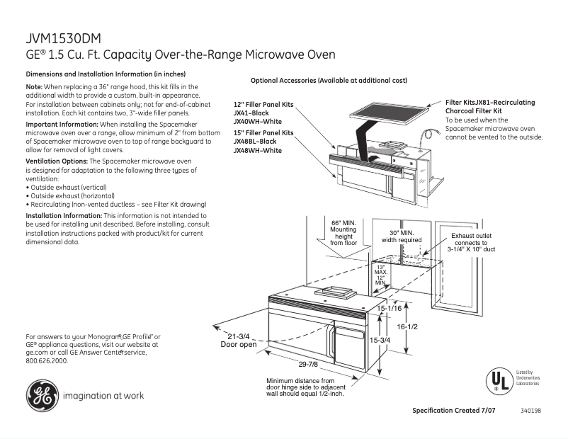 Página 1 del manual Ficha técnica GE JVM1530DMBB