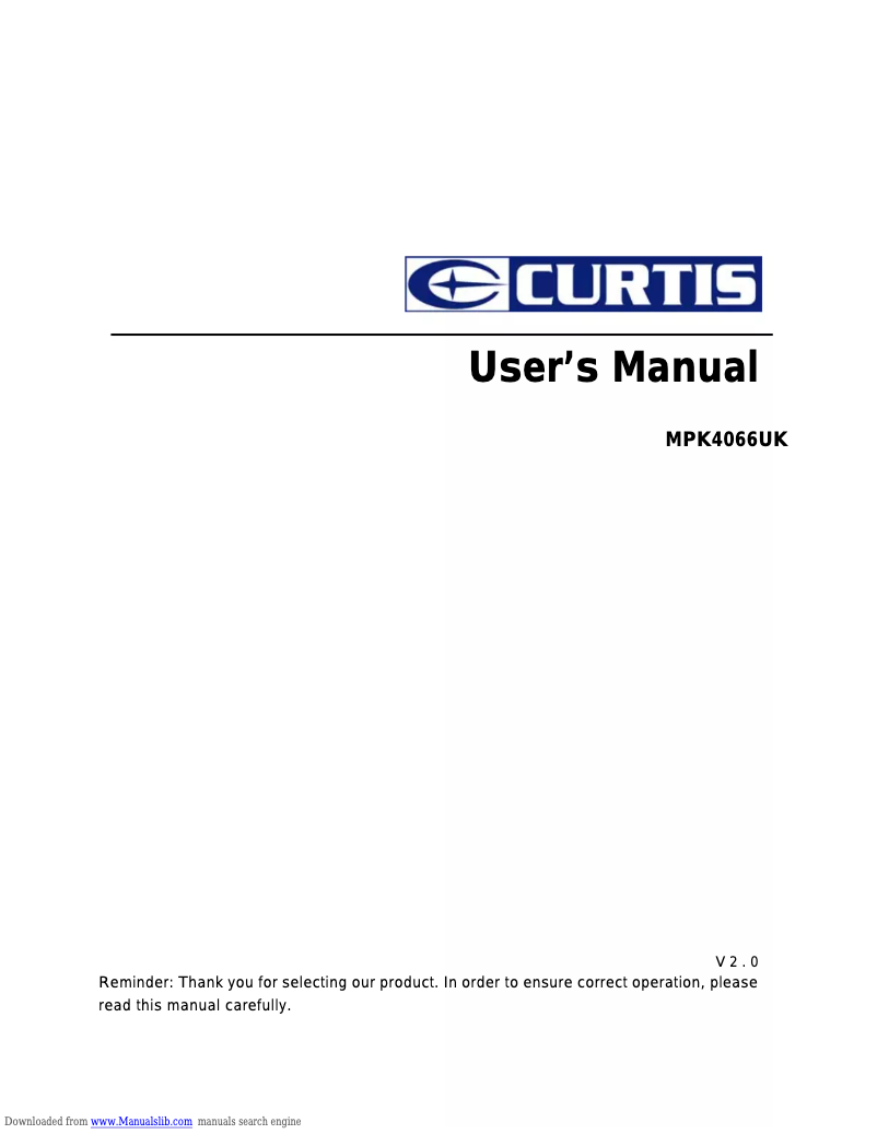 Page 1 de la notice Manuel utilisateur Curtis MPK4066