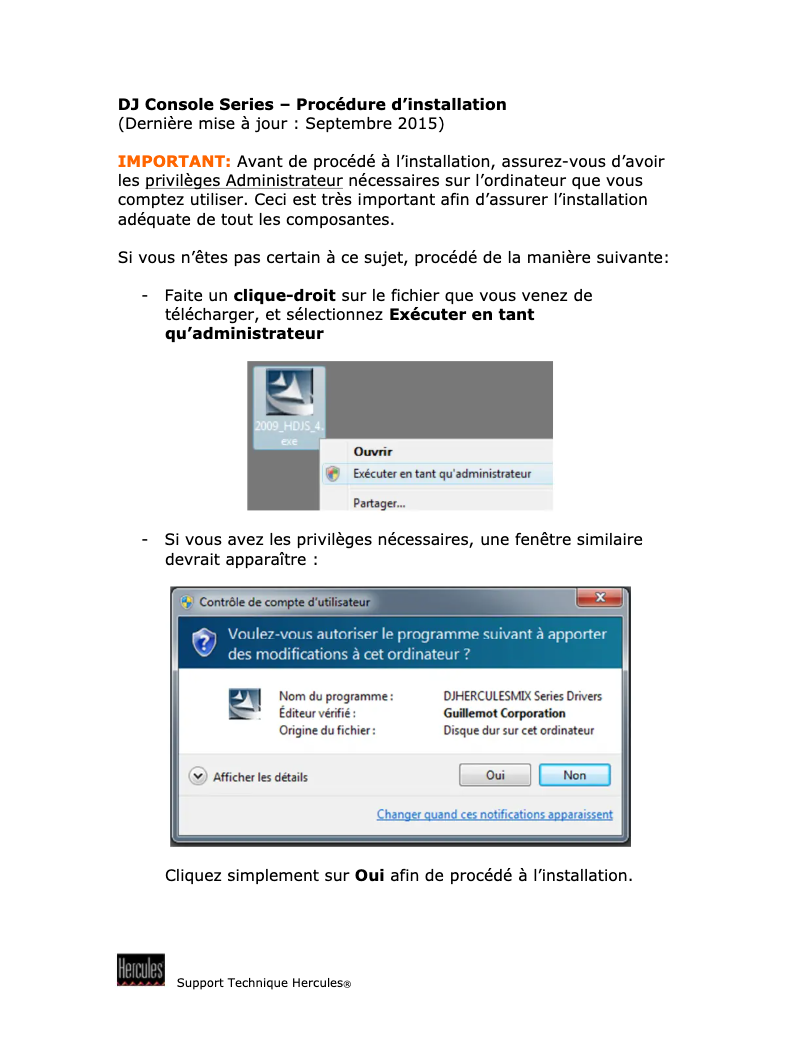 Page 1 de la notice Guide d'installation Hercules DJ 4Set