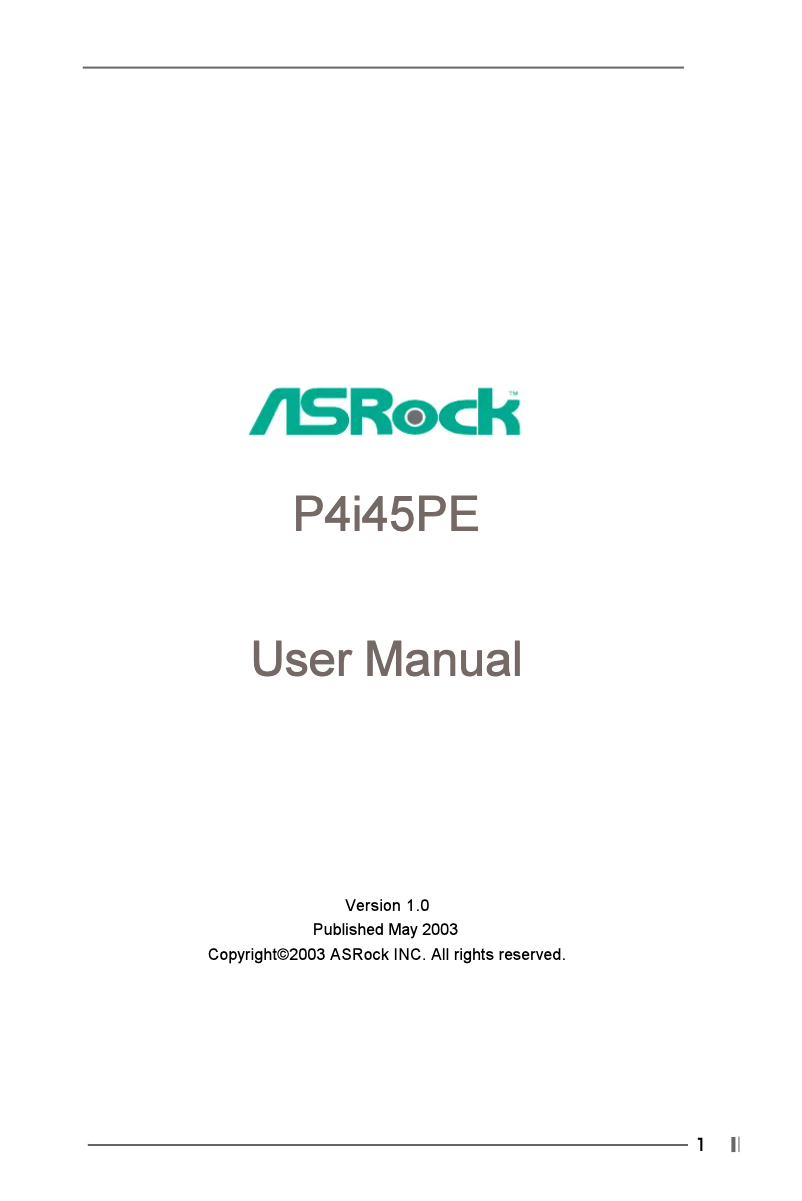 Page n°1 - Manuel utilisateur Asrock P4i45PE