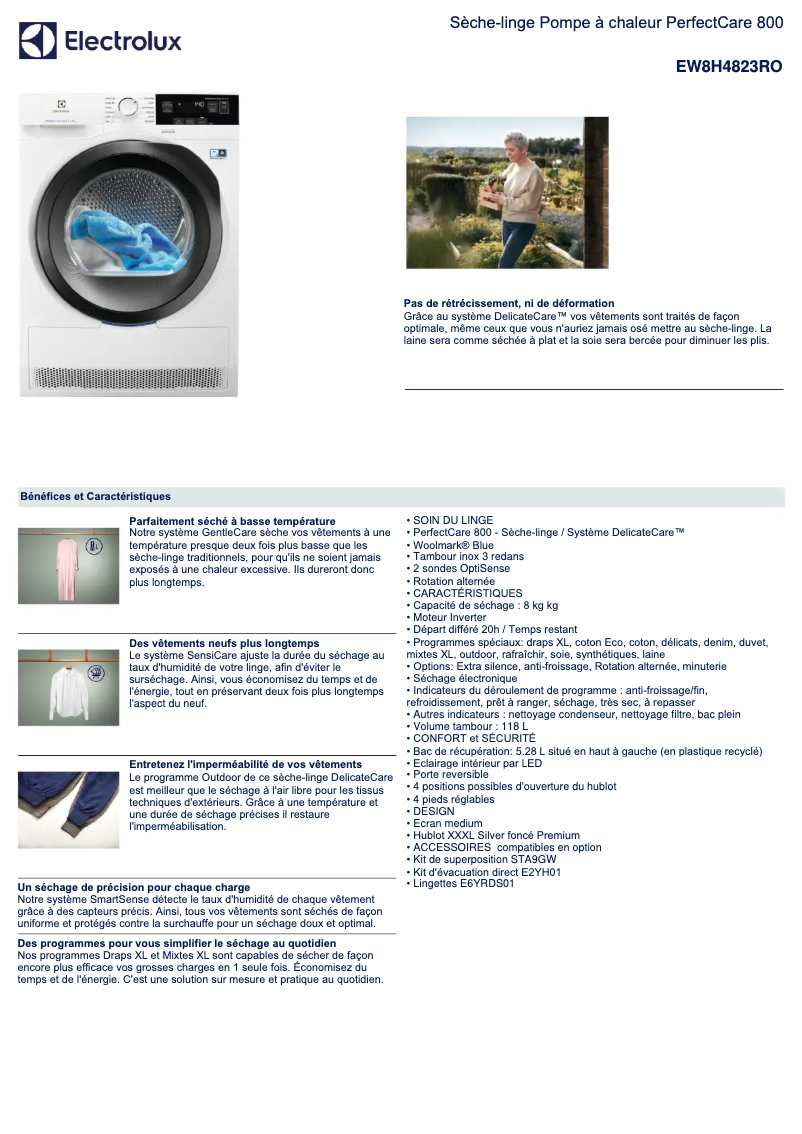 Page 1 de la notice Fiche technique Electrolux EW8H4823RO