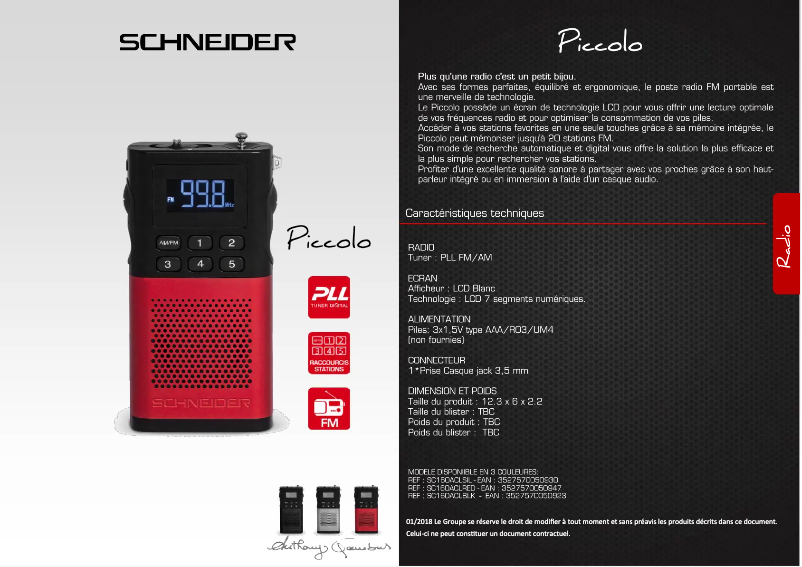 Page 1 de la notice Fiche technique Schneider SC160ACL