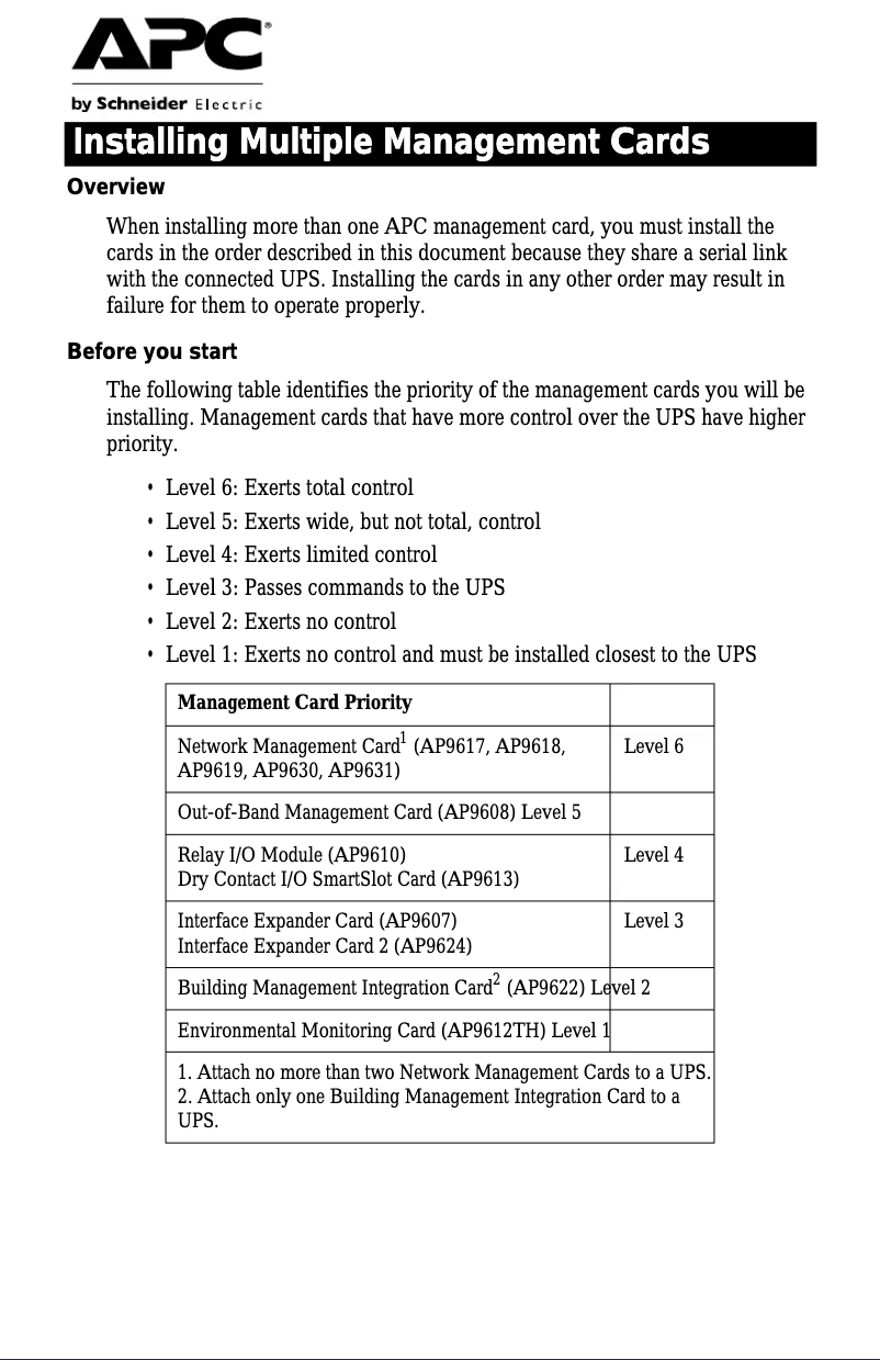 Image de la première page du manuel de l'appareil UPS Network Management Card 2