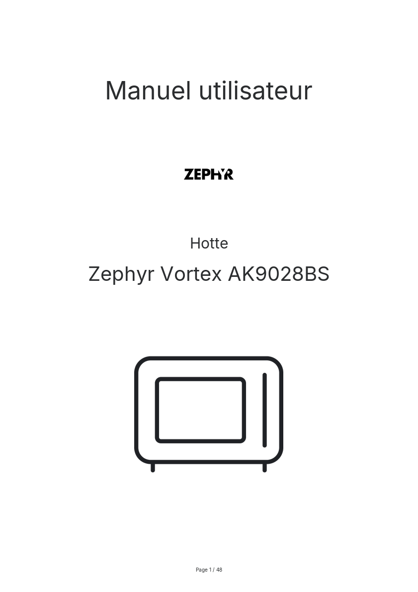 Page n°1 - Manuel utilisateur Zephyr Vortex AK9028BS